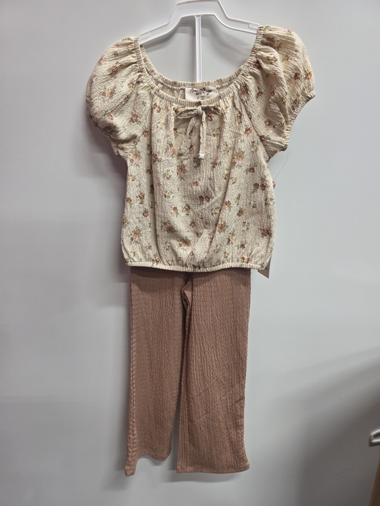 Amy Byer Other - Amy Byer Cream Floral Top and Brown Pants Kids Matching Set